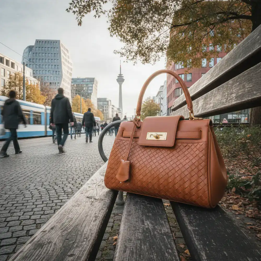 Elegante Klavixor Handtasche im urbanen Düsseldorfer Umfeld