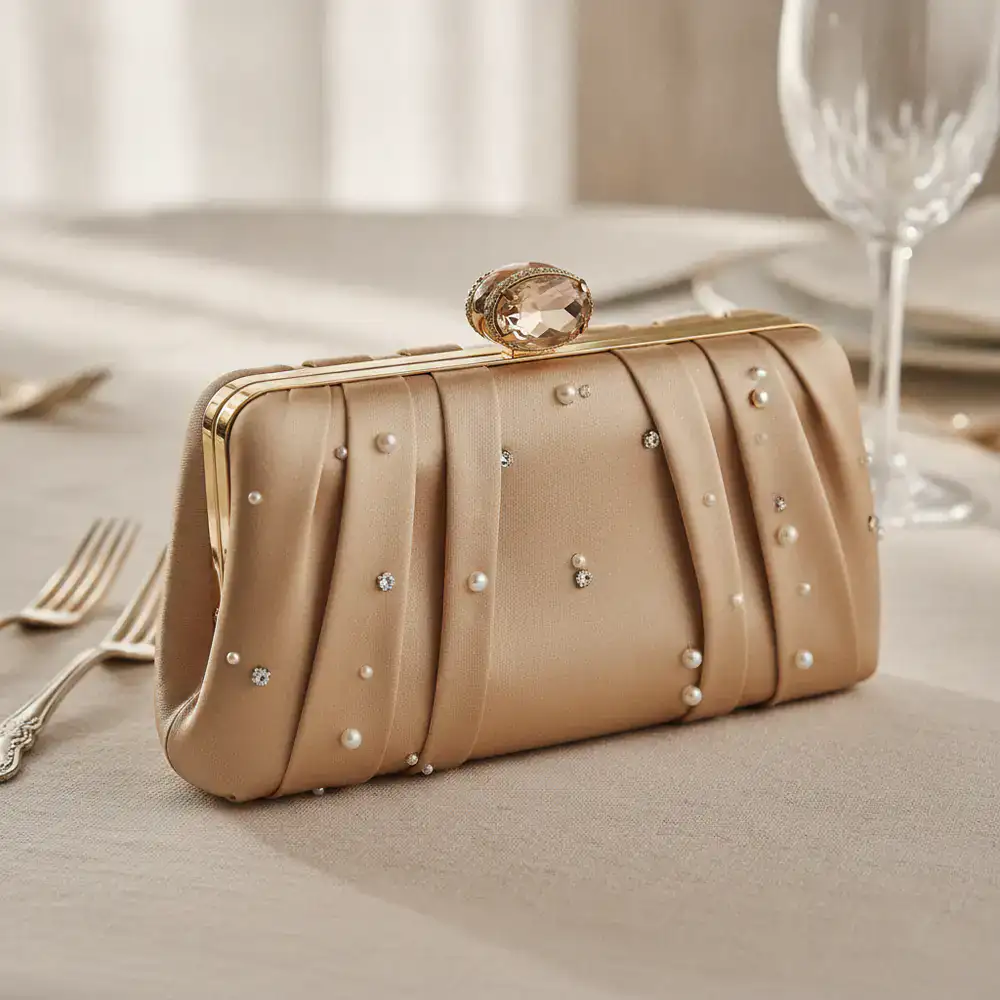 Elegante Abend-Clutch in Champagner-Beige